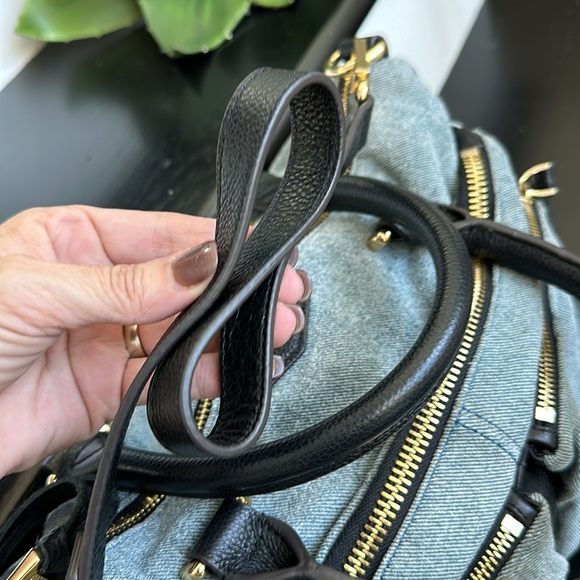 New Aimee Kestenberg genuine, leather denim satchel shoulder handbag purse gift - Picture 9 of 12